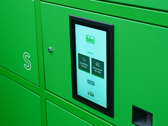 Close-up of Beetronics touchscreen integrated into a BLIC access terminal.